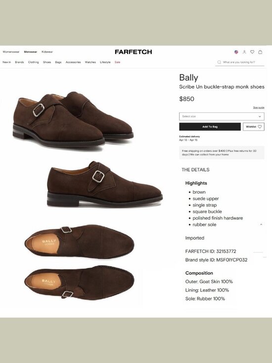 $850 BALLY Italy Tanagro Monkstrap 8.5 D Brown Nubuck Nordstrom * add $15 Trees main image 8
